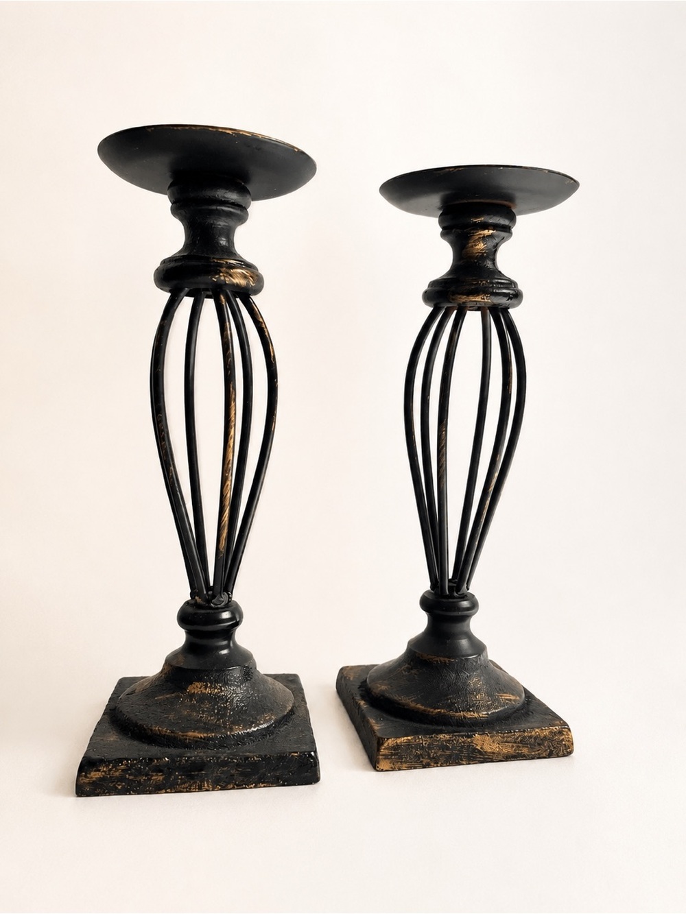 Pair Rustic Black Metal Candle Holders Distressed Farmhouse Decor​